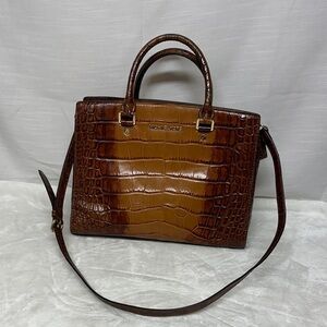 Michael Kors Selma Tan Crocodile-Embossed Satchel/Crossbody